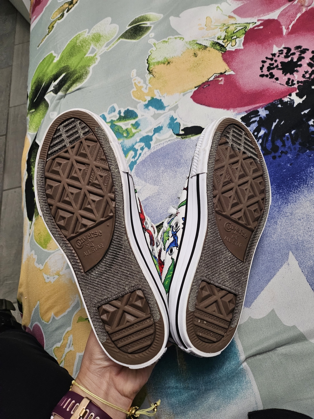 Converse Kids White High-Top Sneakers with Red, Green & Blue Dinosaurs - Picture 5 of 7